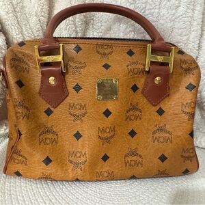 MCM Brown Leather Handbag with Gold Accents